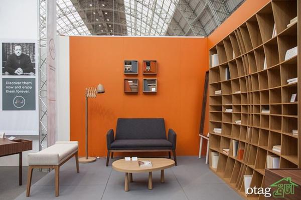 کتابخانه چوبی ساده با طراحی خلاقانه مناسب نشیمن و اتاق خواب