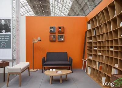 کتابخانه چوبی ساده با طراحی خلاقانه مناسب نشیمن و اتاق خواب